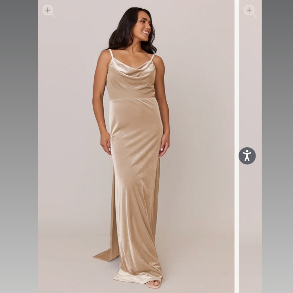Revelry Nadia Champagne Gold Velvet Maxi Bridesmaid Gown Dress